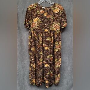 Vintage leopard print roses dress women’s rayon 90s free size cottage